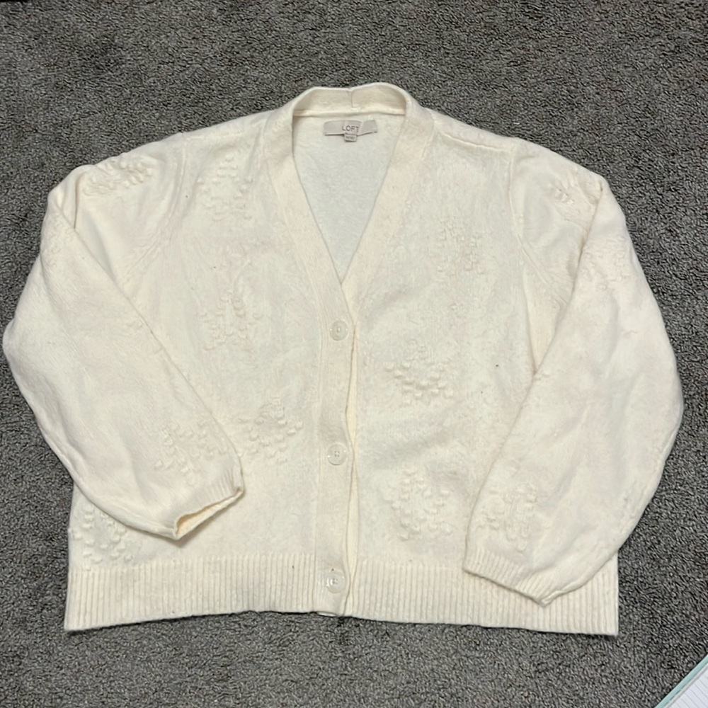 LOFT White/Cream button down V Neck Cardigan Sweater Size XXL